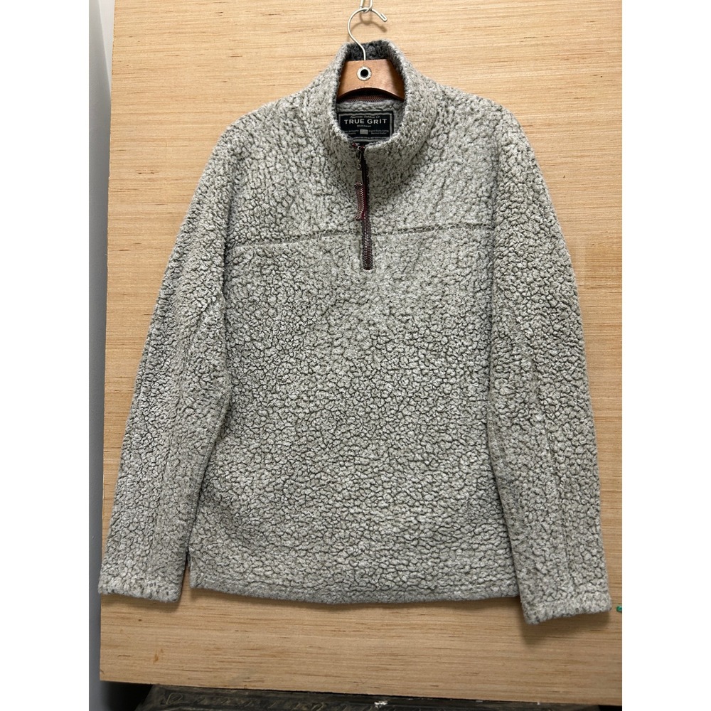 True Grit Frosty Tipped Pile Sherpa Fleece 1/4 Zip Pullover Grey Mens Large‎